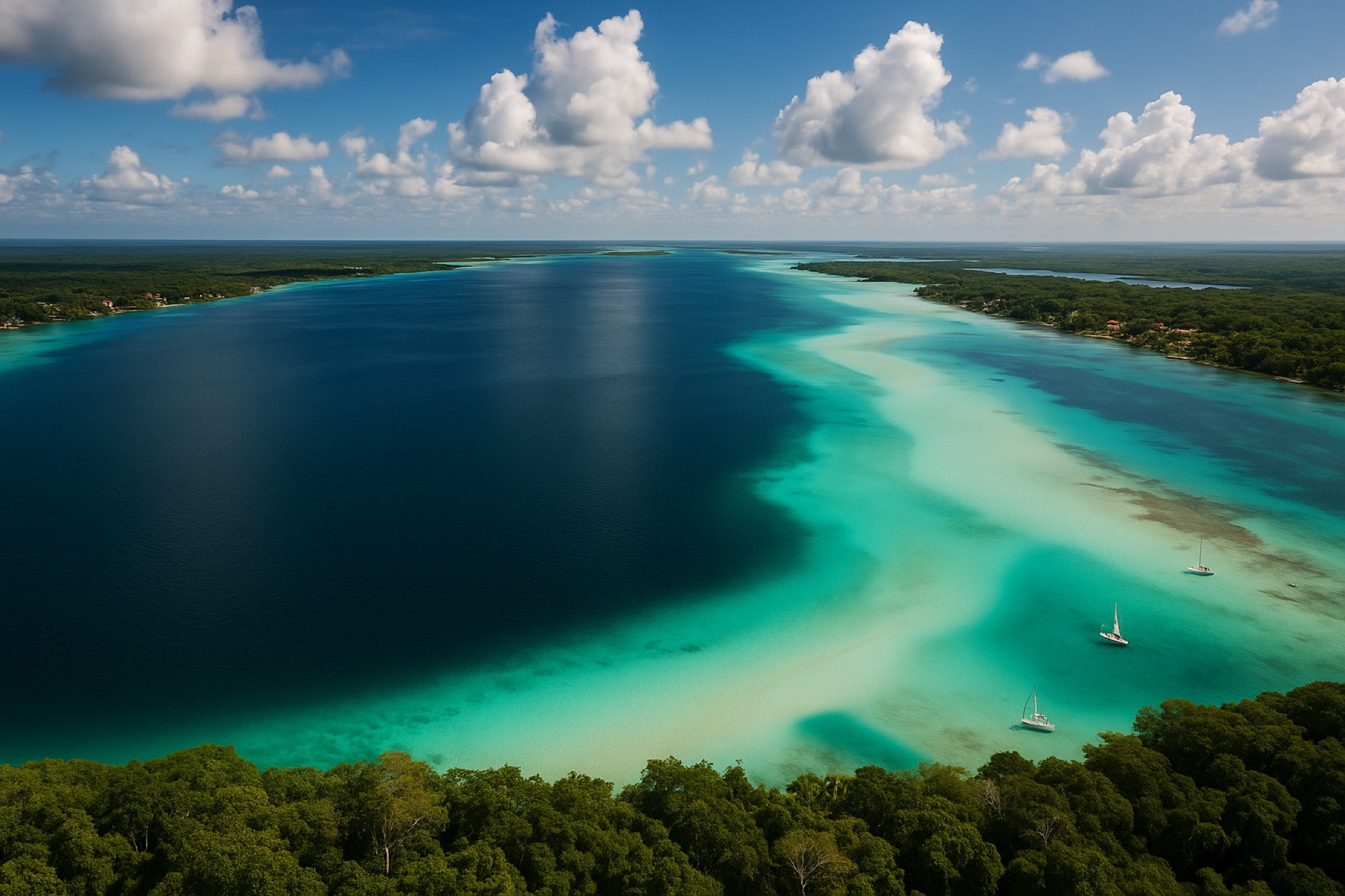 La lagune de Bacalar et son dégradé de l'aigue-marine au bleu intense.